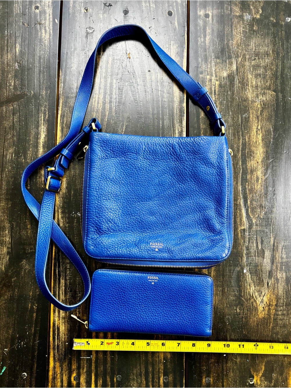 Fossil Preston Crossbody & Logan Wallet Set - Royal Blue Leather